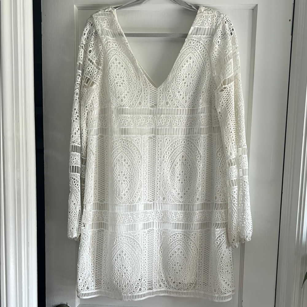 Lulu's White Lace Long Sleeve Dress